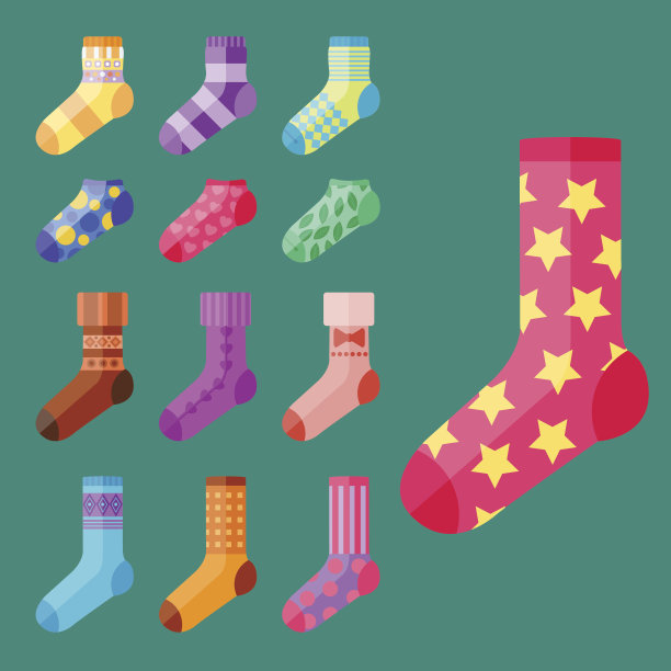 平面设计彩色袜子套矢量插图选择各种棉暖脚布图片下载