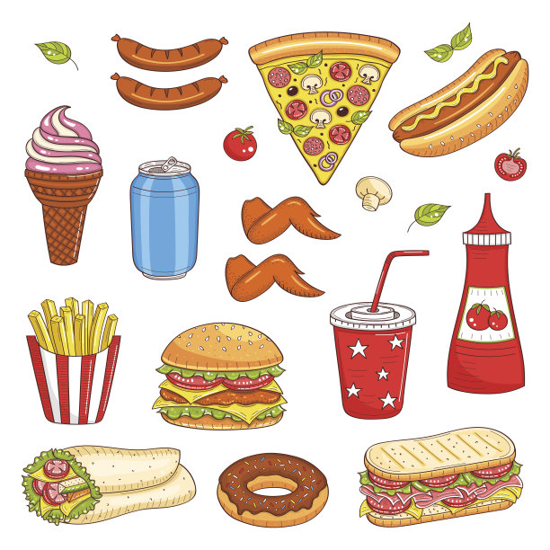 矢量手绘插图的快餐图片下载