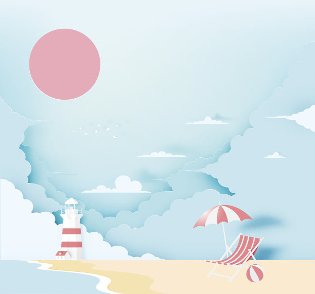 灯塔与海洋背景框架纸艺术风格素材图片