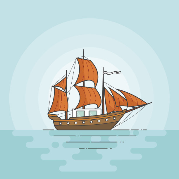 海中有橙色风帆的彩色船。帆船上的波浪为旅行、旅游、旅行社、酒店、度假卡、横幅图片下载