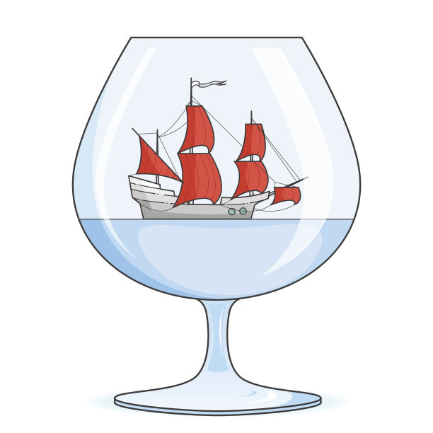 彩色的船与红色的帆在玻璃。旅游纪念品备有帆船、旅游、旅行社、酒店、度假卡图片下载