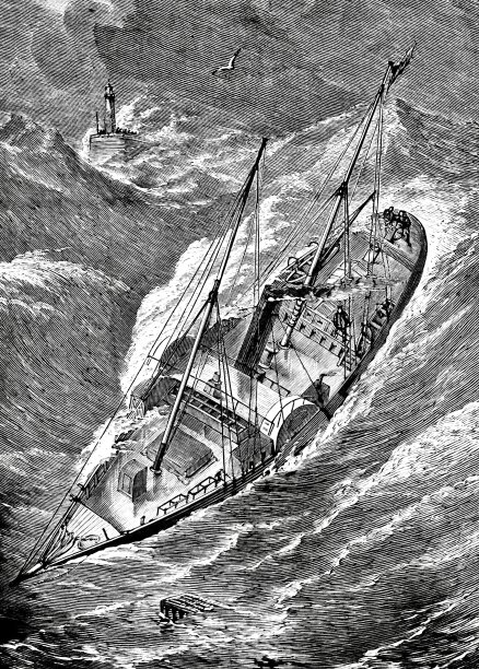 在暴风雨汹涌的海面上航行的船只图片下载