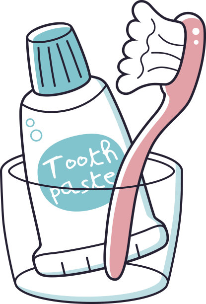 牙刷和牙膏在杯状载体隔离。图片下载