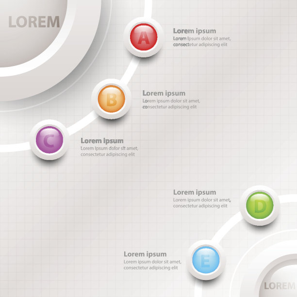 五个多彩的主题3d圆圈在角落为网站展示封面海报矢量设计信息图形插图的概念图片下载