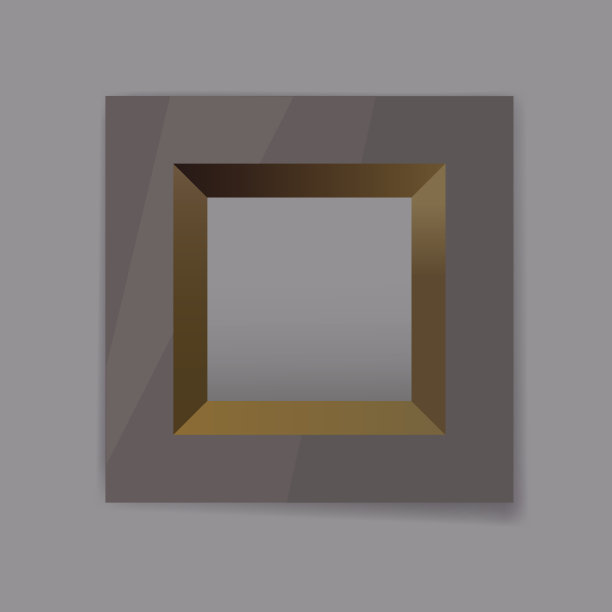 暗铬金属框架空白与黄金内部面为您的文本，照片或设计图片下载