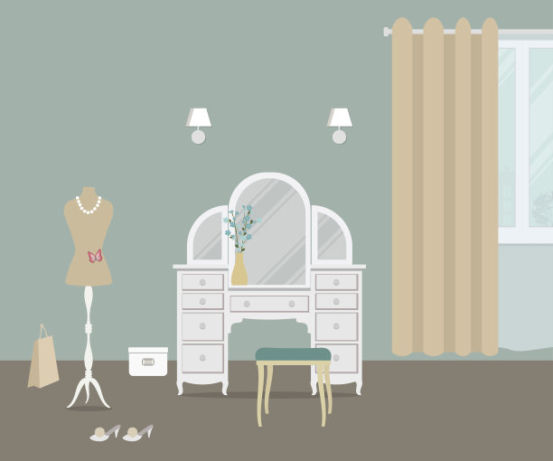 卧室的碎片在蓝色与梳妆台图片下载