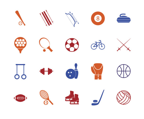 运动图标标志和标志颜色线组。向量图片下载