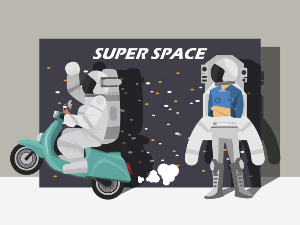 宇航员驾驶滑板车，矢量插图卡通人物。素材图片