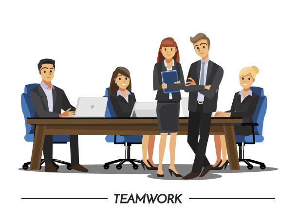 商务人士团队合作，矢量插图卡通人物。素材图片