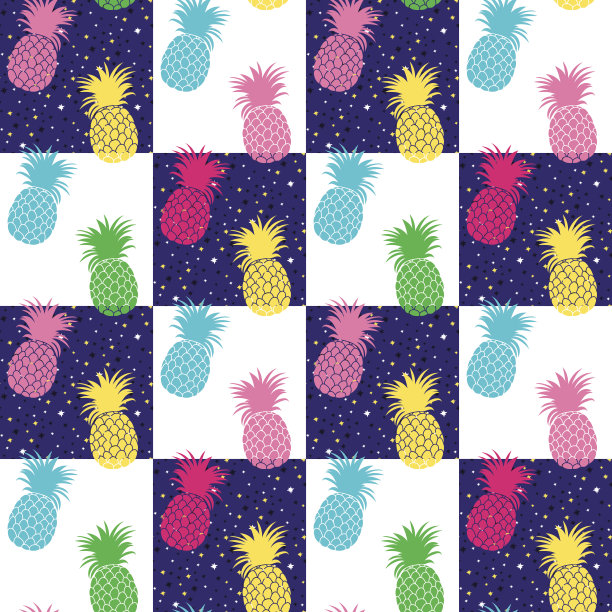 菠萝的背景。可爱的菠萝无缝图案。夏季热带全印。图片下载