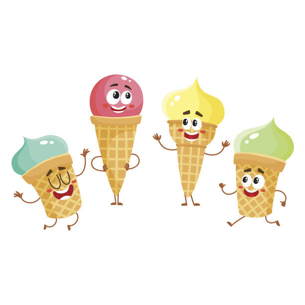 有趣的冰淇淋人物，蛋卷，冰棒和微笑的人脸图片下载