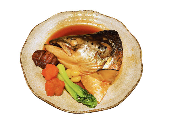 甜汁鲑鱼头，日本料理图片下载