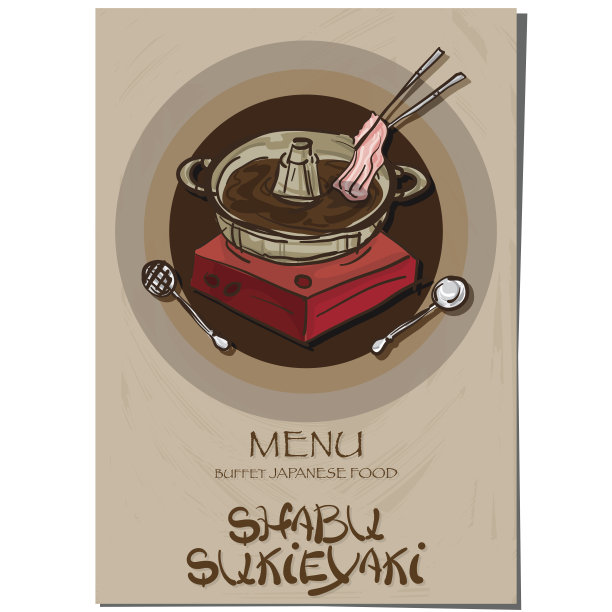 菜单素喜烧日式料理餐厅模板设计手绘图形。图片下载