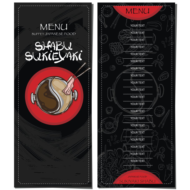 菜单素喜烧日式料理餐厅模板设计手绘图形。图片下载