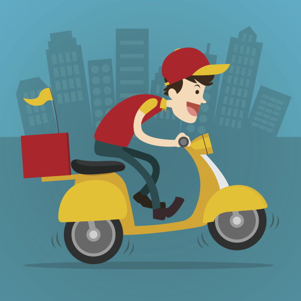 骑滑板车的送货男孩图片下载