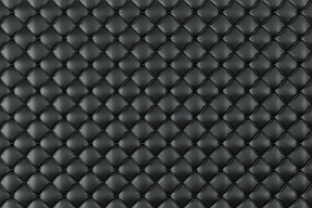 皮革装饰沙发背景。黑色豪华装饰沙发。优雅的黑色皮革纹理与钮扣图案和背景。用于图形资源的皮革纹理。3D渲染图片下载