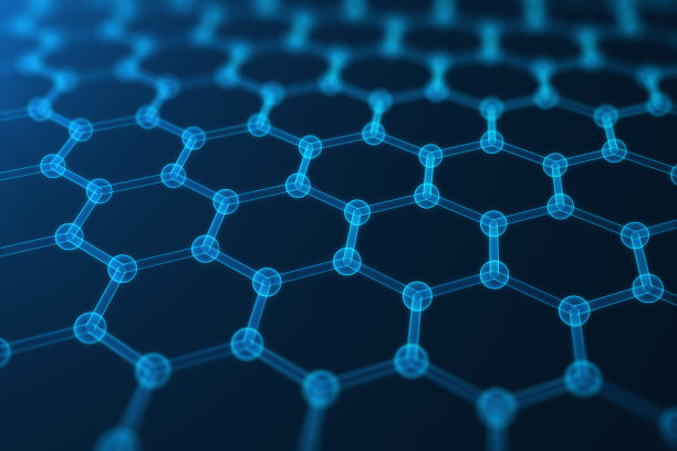 三维渲染抽象纳米技术六角形几何形态特写，概念石墨烯原子结构，概念石墨烯分子结构。图片下载