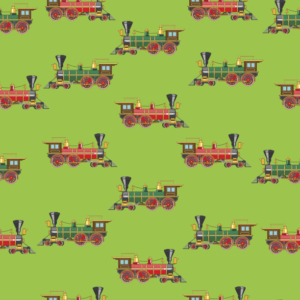 明亮的卡通蒸汽机车无缝背景图片下载