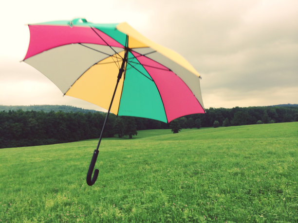 五颜六色的伞在风中飘扬图片下载