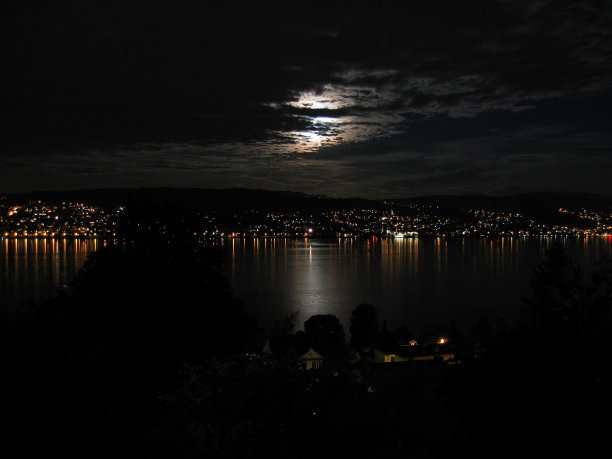 乌云笼罩的苏黎世湖满月图片下载