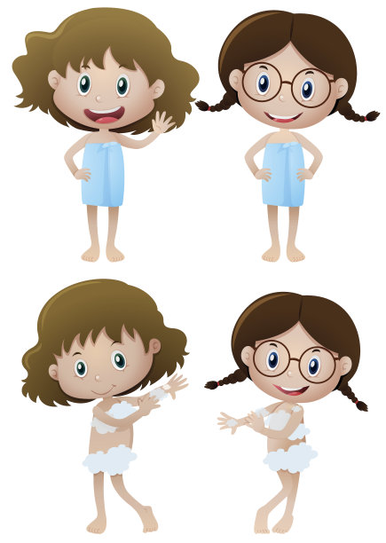 两个穿毛巾的女孩，两个洗澡的女孩图片下载