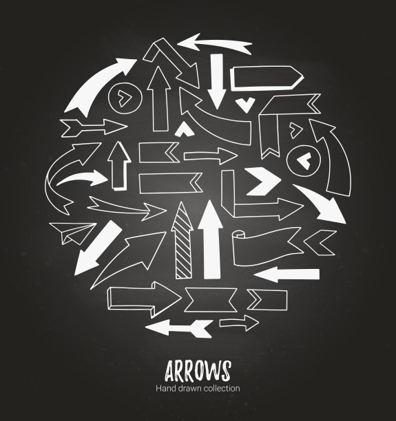 手绘矢量插图-箭头集合。草图。黑板背景上的白色设计元素。完美的广告和商业演示，卡片，博客，海报等。图片下载