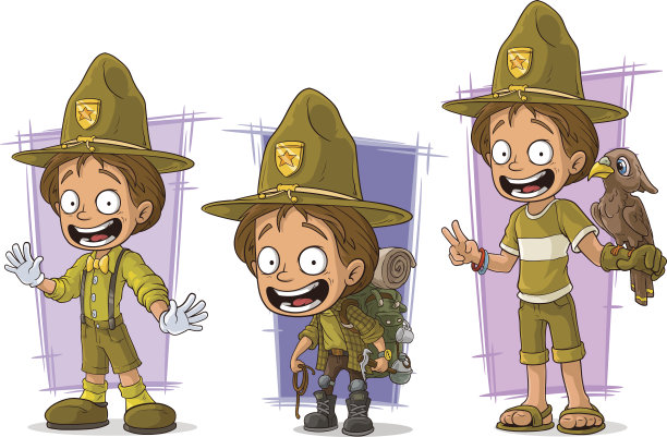 卡通童子军游骑兵和旅游人物向量集图片下载