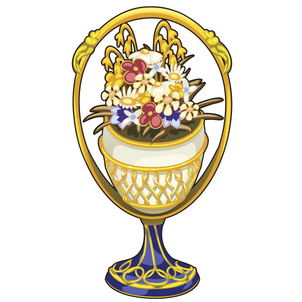 黄金豪华花瓶，珍贵的鲜花。向量图片下载