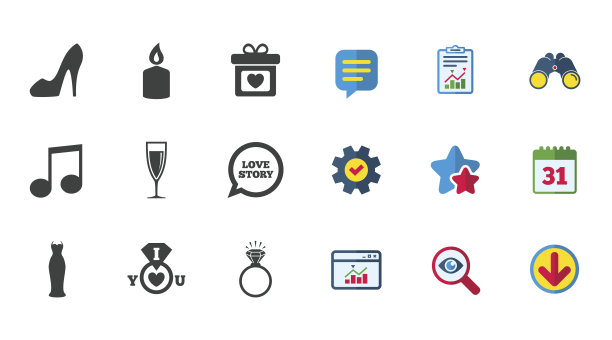 婚礼,订婚的图标。与钻石戒指。图片下载