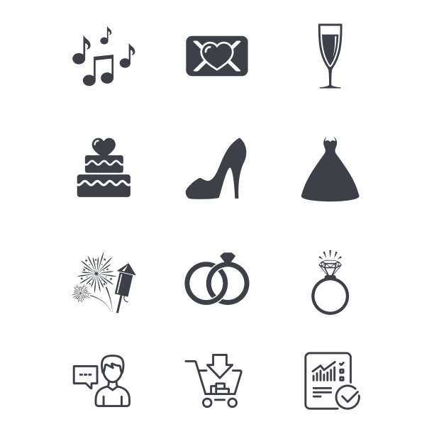 婚礼,订婚的图标。誓言情书。图片下载