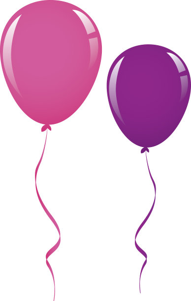 向量粉红和紫色气球丝带图片下载