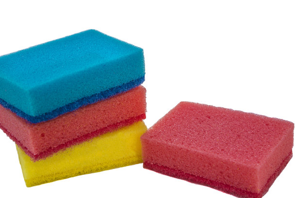 色彩斑斓的厨房海绵孤立上一片白色图片下载