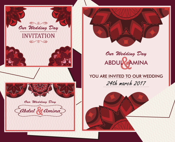 带有曼荼罗的装饰婚礼请柬。矢量插图。图片下载