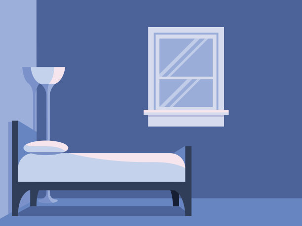蓝色卧室与窗户平面矢量背景图片下载