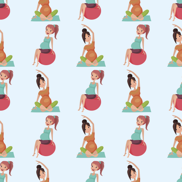 怀孕母性瑜伽孕妇无缝模式性格生活用大肚子矢量插画图片下载