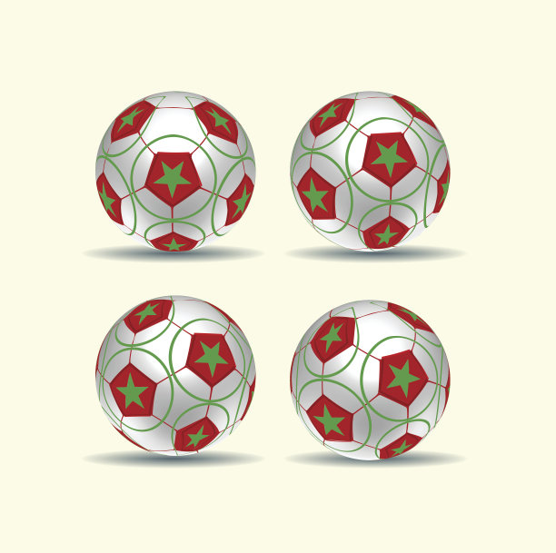 4个美式足球，世界和欧洲足球，3d艺术阴影，白绿红楼梯图片下载
