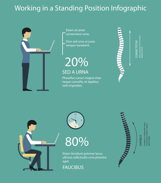 坐着或站着工作。信息图与插图的脊柱。站立式办公桌的好处图片下载