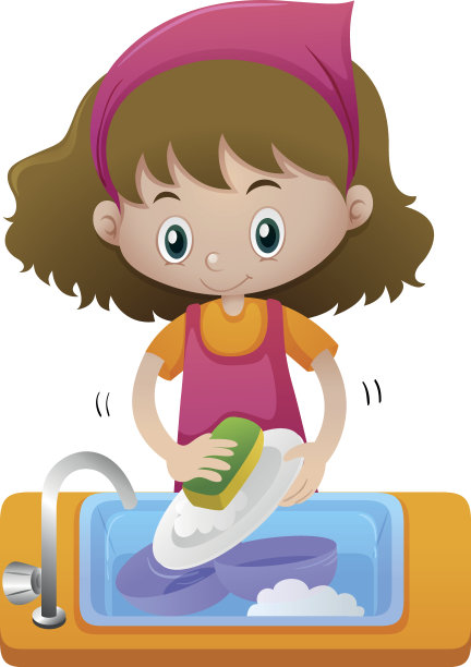 女孩在水槽里洗盘子图片下载