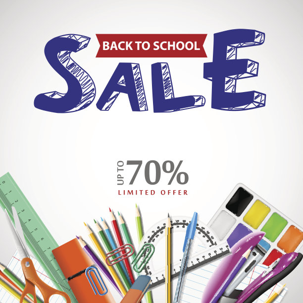 回到学校背景与学校用品批发广告载体逼真的插图广告设计图片下载