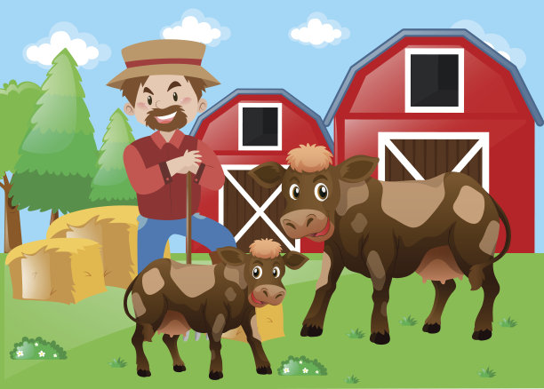 农民和奶牛在农场图片下载