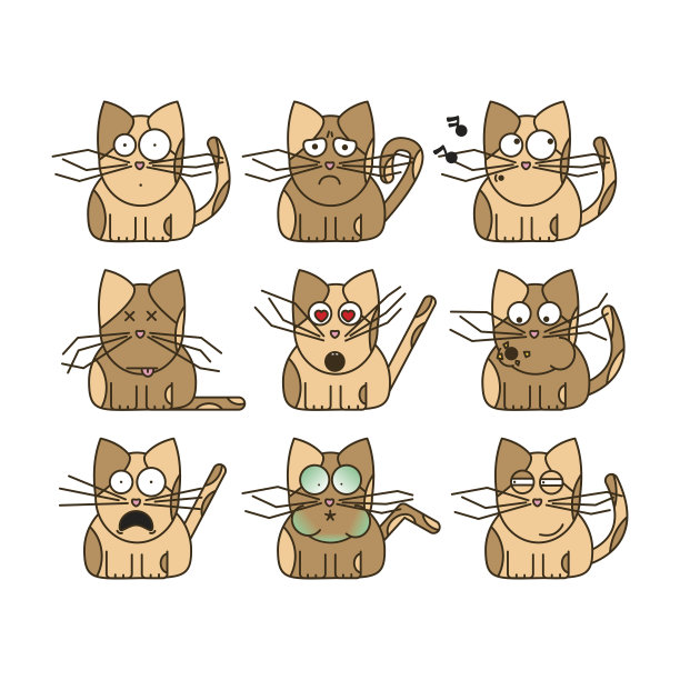 一组猫的表情。图片下载