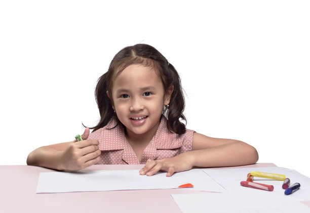 肖像可爱的亚洲女孩画彩色蜡笔图片下载