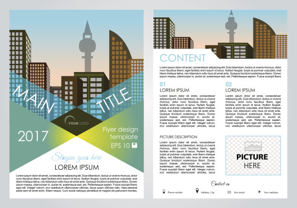 矢量传单，公司业务，年度报告，小册子设计和封面展示与蓝色三角形图片下载