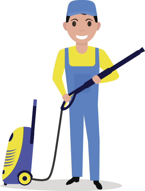 拿着高压清洗机的男人卡通矢量图图片下载