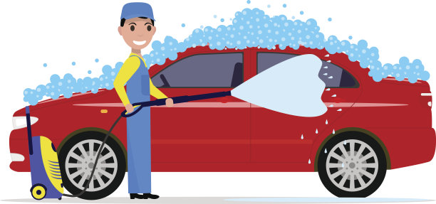 卡通男人洗车矢量插画图片下载