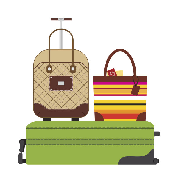 五颜六色的不同类型的行李。平面设计。向量。图片下载