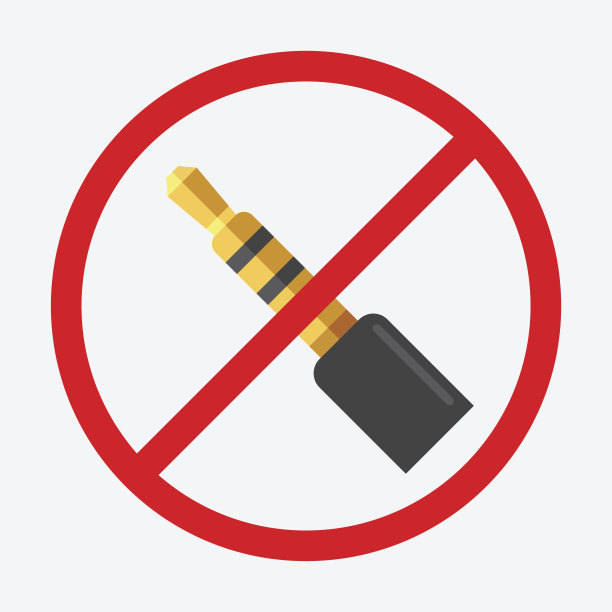 禁止标志内3.5毫米音频插孔。图标矢量图。图片下载