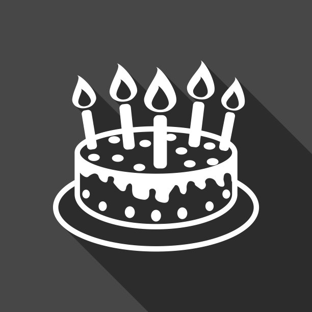 生日蛋糕上有燃烧的蜡烛、象形文字和图标。简单的象形文字庆祝，营销，互联网概念上的黑色背景。时髦的现代矢量符号的网站设计或移动应用程序图片下载