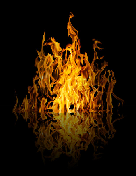 高黄色火焰与明亮的中心反射图片下载