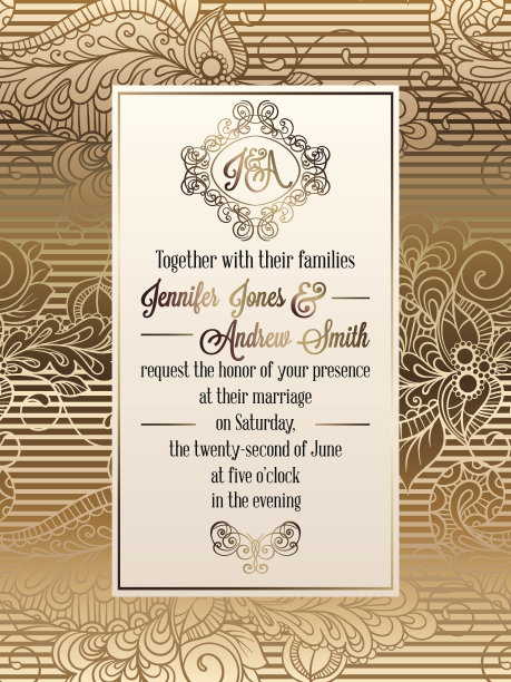 复古巴洛克风格的婚礼邀请卡模板。优雅的礼服设计，以缎子为背景，传统的婚礼装饰图片下载
